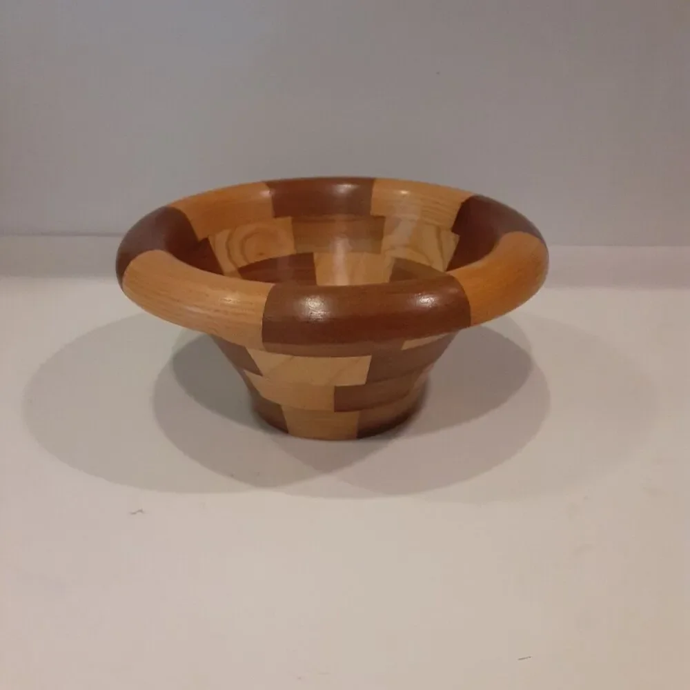 Artist Signed Parquet Wooden Bowl Gorgeous Masculine Versatile